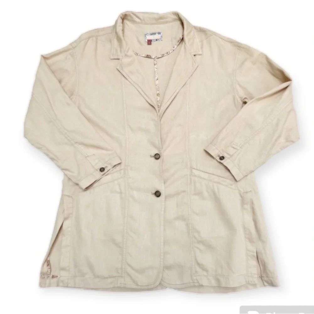 Anthropologie Pilcro Linen Blend Summer Blazer Large Cream Lagenlook Boho